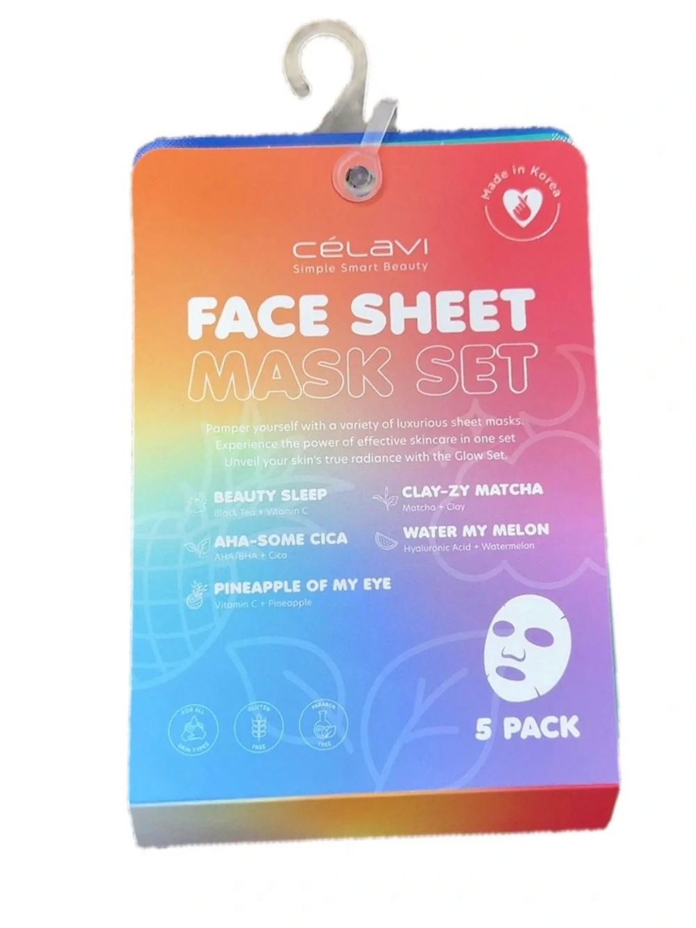 NIB Célavi 5-Piece Glow Face Sheet Mask Set
